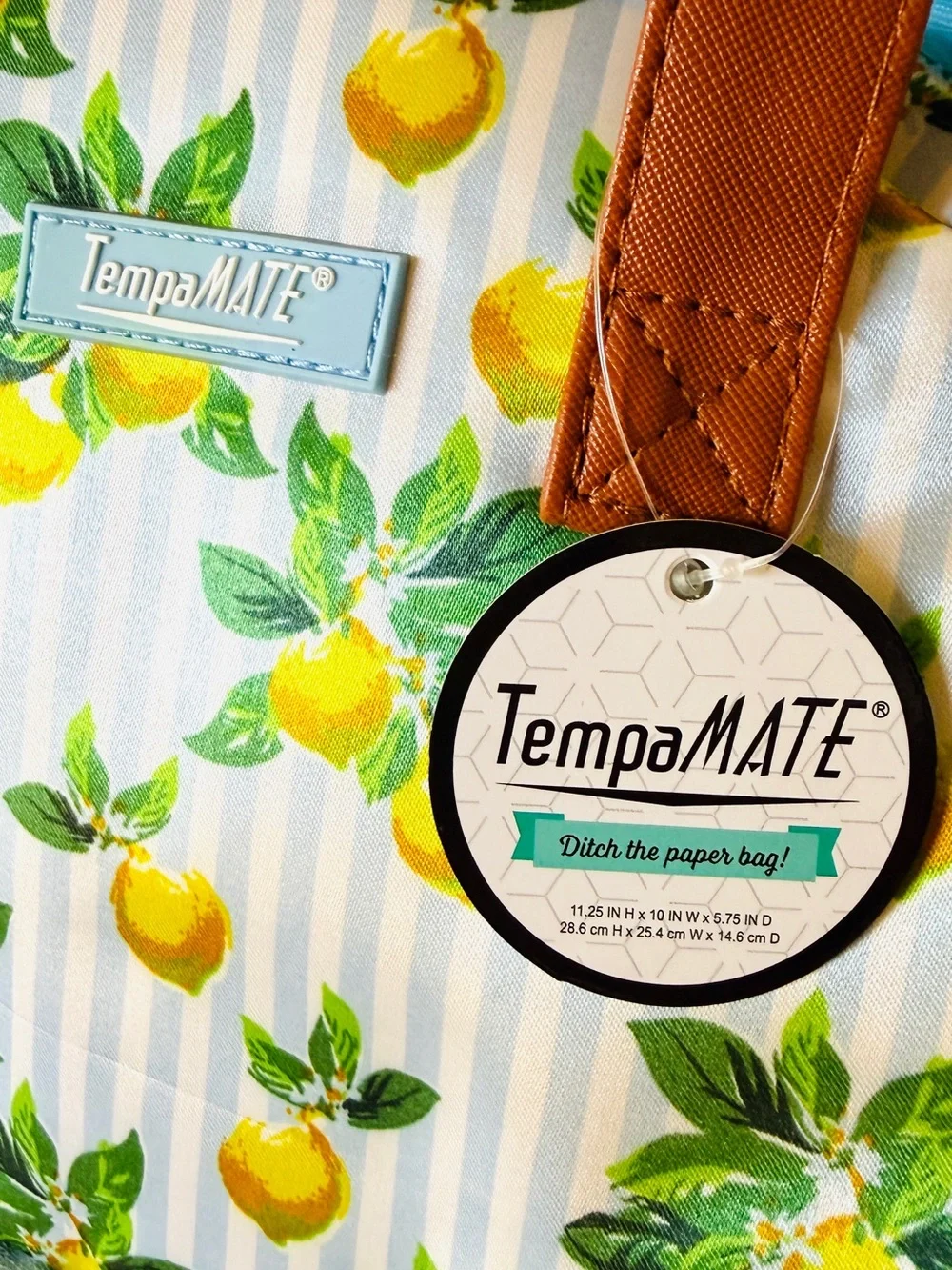 NWT TempaMATE Lemon Print Insulated Lunch Bag Dual Compartment Cooler Tote